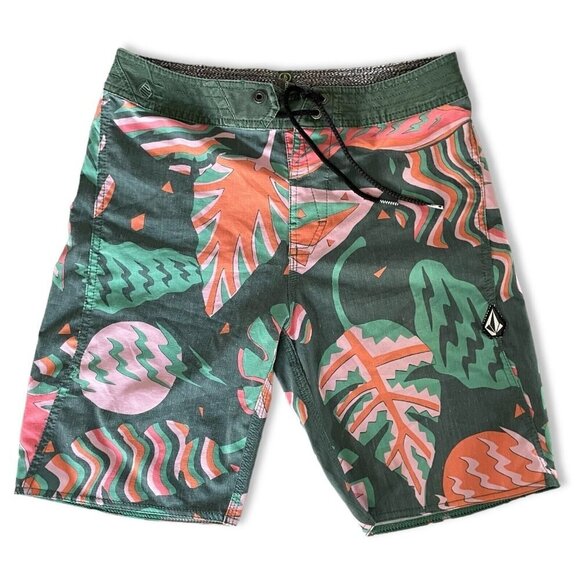 Volcom Scrap Stoney Board Short Men 28 / 14 Green Tropical Cinch Fly Swim Trunk - Picture 1 of 14